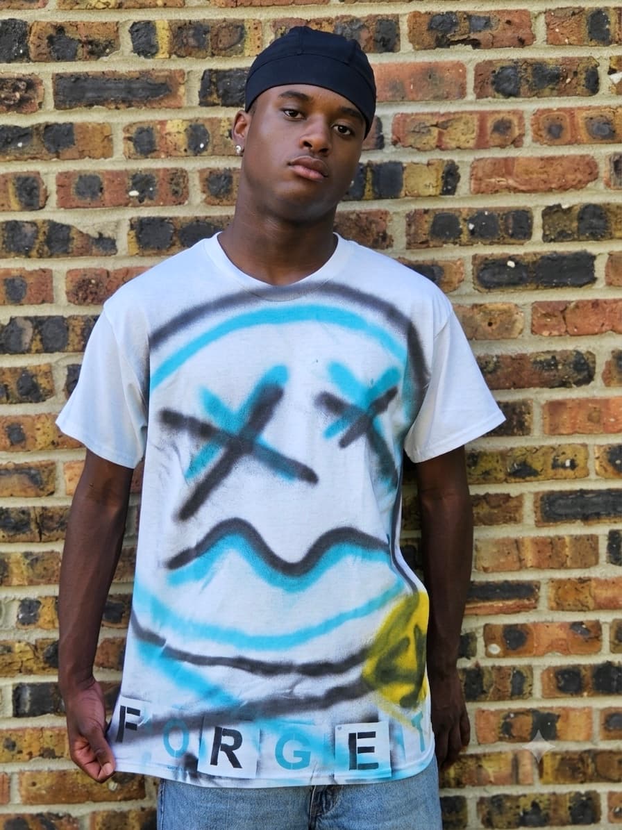 Design 03 — hand-sprayed tee, front