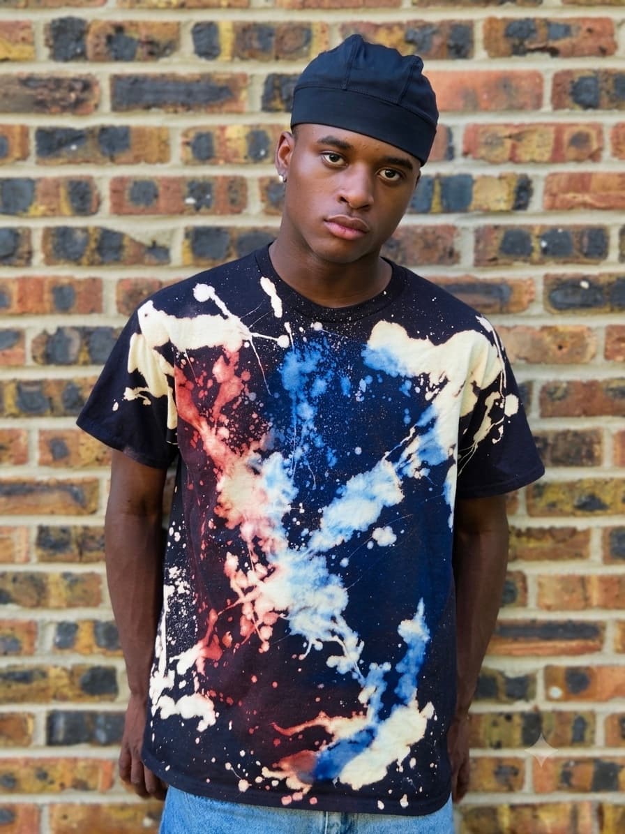 Design 14 — hand-sprayed tee, front